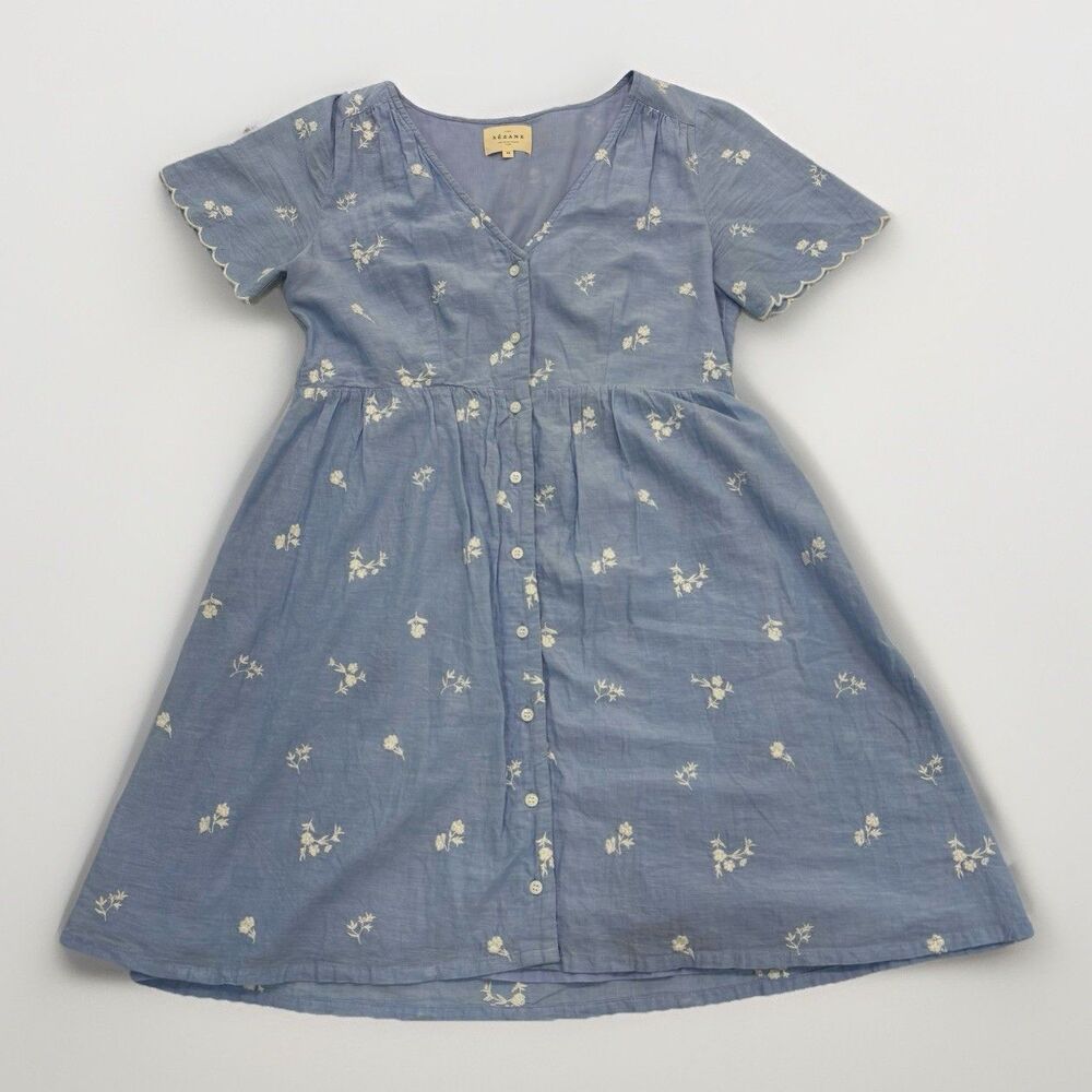 Sezane Dress Size Small (36) Blue Mini Floral Dainty Button Front Short Sleeve - Picture 2 of 7